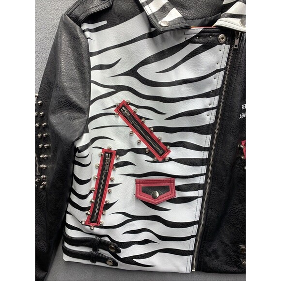 For Her Moto Leather Zebra Printed Jacket 81769 Studded Biker Pockets Large - Picture 9 of 16